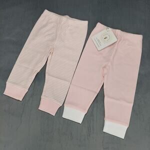 Burt's Bees Organic Cotton Footless Baby Pants 2 Pack Pink & Stripes 6-9M